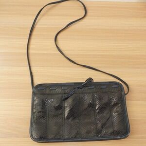 VINTAGE Y2K Snakeskin Crossbody Bag Navy Blue Boho Festival Frame Purse
